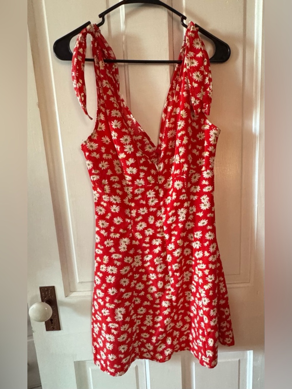 SHEIN Red Daisy Tie-Shoulder Mini Dress